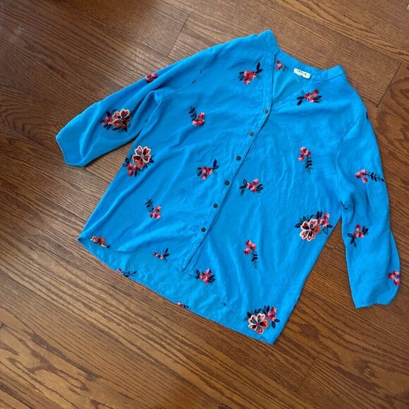 KINDRED Anthropologie Blouse Plus Size 3X Embroidered Floral Button Up XXXL Boho - Picture 2 of 14